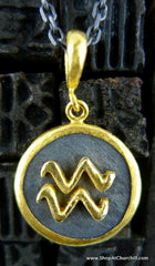 Yossi Harari 24K Yellow Gold and Oxidized Gilver Astrological Sign Pendant, Aquarius