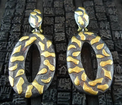 Yossi Harari 24K Yellow Gold and Blackened Gilver Libra Chandelier Earrings