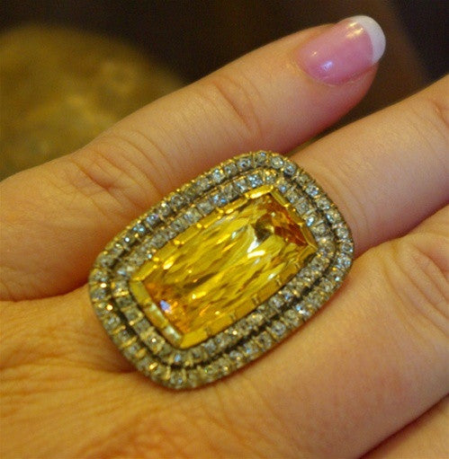 Georgian 18K Yellow Gold, Imperial Topaz and Diamond Ring Circa 1800