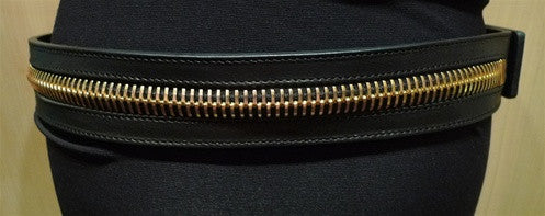 Ronald Pineau Ronald Pineau, black leather belt with golden zipper