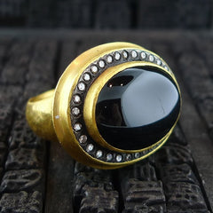 Yossi Harari 24K Gold Janie Onyx and Pave Diamond Ring