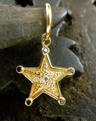 Julez Bryant 14K Yellow Gold, Black and White Diamond Sheriff's Star Earrings