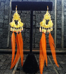 Pade Vavra 18K Yellow Gold with Orange Sapphire and Feather Earring