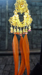 Pade Vavra 18K Yellow Gold with Orange Sapphire and Feather Earring