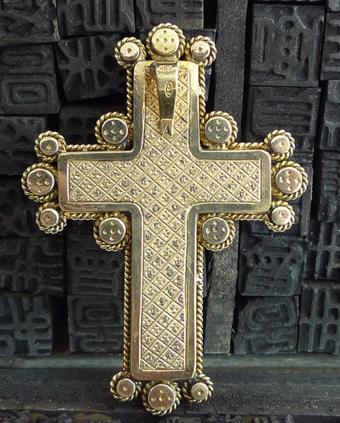 Venetian Micromosaic Cross in 18K Yellow Gold and Diamonds