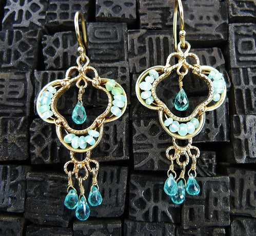 Becky Kelso 14K Yellow Gold, Blue Topaz, and Chalcedony Earrings