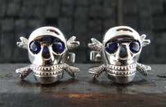 Atelier Minyon 18K White Gold and Sapphire Skull Cufflinks