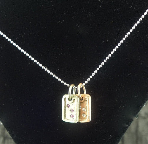 Julez Bryant 14K Yellow and White Gold with Diamond Dog Tag Charm Necklace