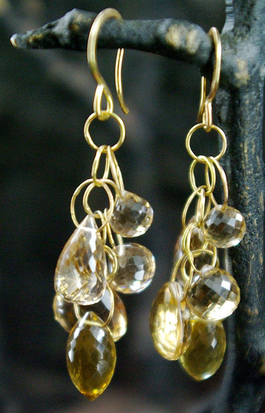 Melissa Joy Manning 14K Yellow Gold and Faceted Citrine Drop Earrings