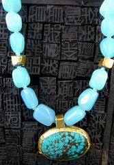 Nava Zahavi 24K Yellow Gold and Peruvian Opal Necklace and Turquoise Pendant