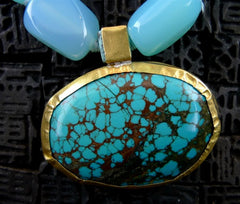 Nava Zahavi 24K Yellow Gold and Peruvian Opal Necklace and Turquoise Pendant