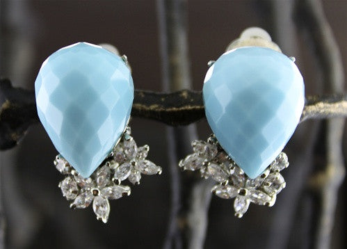 Siman Tu Faceted Blue Stone and Crystal Clip Earrings