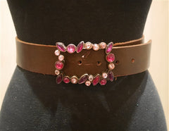 Continental Leather Fashion Pink Jeweled Buckle and Brown Belt