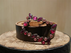 Continental Leather Fashion Pink Jeweled Buckle and Brown Belt