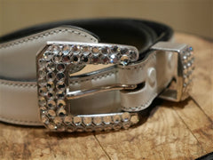 Continental Leather Fashion White Jeweled Skinny Belt