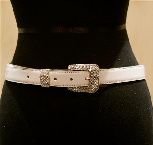 Continental Leather Fashion White Jeweled Skinny Belt