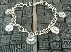 Kamofie Sterling Silver Link Bracelet with Small Love Charms and Peace Dove