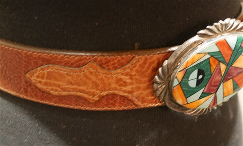 Navajo Native Stone Inlaid Sterling Silver Buckle and Belt