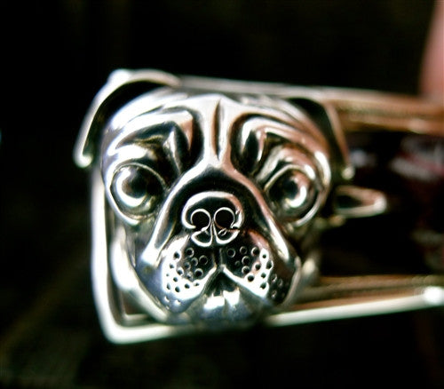 Marisa Perry Sterling Silver Pug and Alligator Strap Dog Collar
