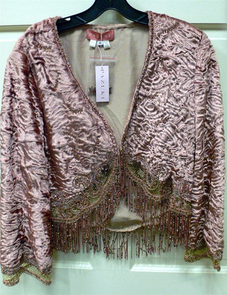 Pazuki Silk Velvet Charleston Jacket with Beaded Fringe Trim