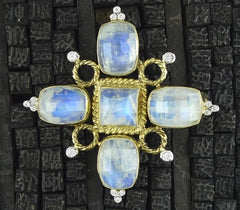 Mazza  14K Yellow Gold and Moonstone w Diamond Brooch/Pendant