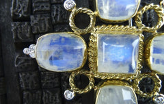 Mazza  14K Yellow Gold and Moonstone w Diamond Brooch/Pendant