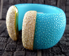 Royal Imports Turquoise Cuff Bracelet with Pave CZ Crystals set in 18K Yellow Gold Vermeil