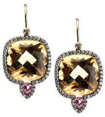 Jemma Wynne Whiskey Quartz, Pink Sapphire and Diamond Earrings in 18K Gold