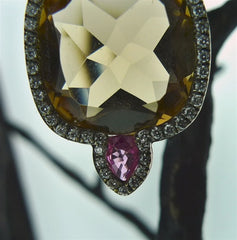 Jemma Wynne Whiskey Quartz, Pink Sapphire and Diamond Earrings in 18K Gold
