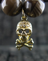 Sydney Evan Diamond Skull Charm Stretch Bracelet of Brown Jasper in 14K Yellow Gold