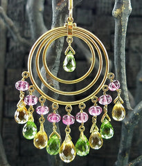 Amrapali 18K Yellow Gold Earrings with Pink Tourmaline, Citrine, Peridot