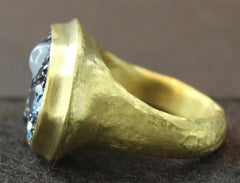 Yossi Harari Blue Mosaic Sara Ring wtih Sapphires, Diamonds in 24K Gold and Gilver