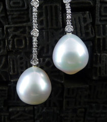 South Sea Pearl and Diamond Drop Earrings in 18K White Gold
