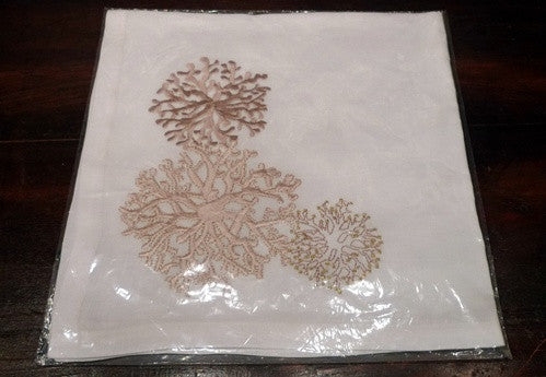 Kim Seybert Gold Embroidered Coral Branch on White Napkin