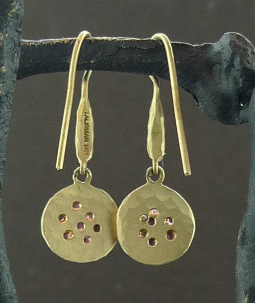 Talisman Unlimited 14k Yellow Gold and Pink Tourmaline Hammerwire Dome Earrings