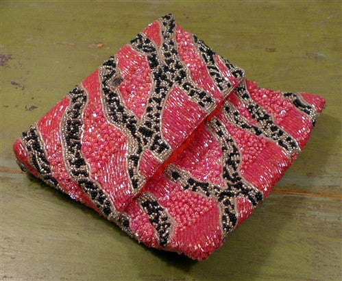 Shocking Pink and Black Embellished Clutch Handbag by Joanna L'huillier
