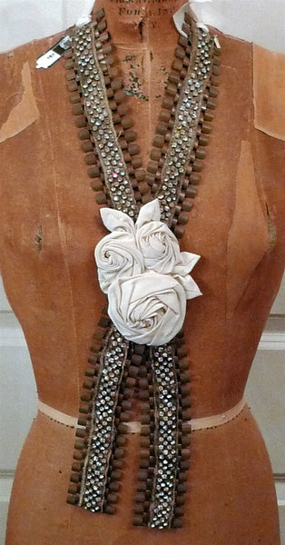 Lizzy Couture One of a Kind Chain Necklace with Swarovski Crystals and Silk Roses