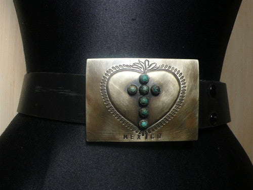 Virgins Saints and Angels Turquoise Heart and Cross Buckle