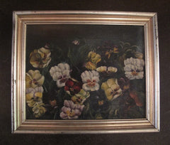 Antique Painting of Pansies, Oil Painting on Canvas, mid 19th Century English