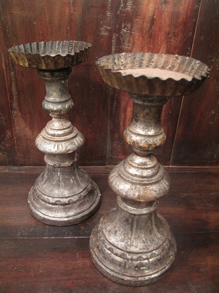 Antique Pair of French Restoration Style Silver Gilt Candleholders