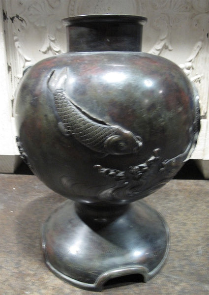 Japanese Bronze Koi Decorated Vessel/Jardiniere