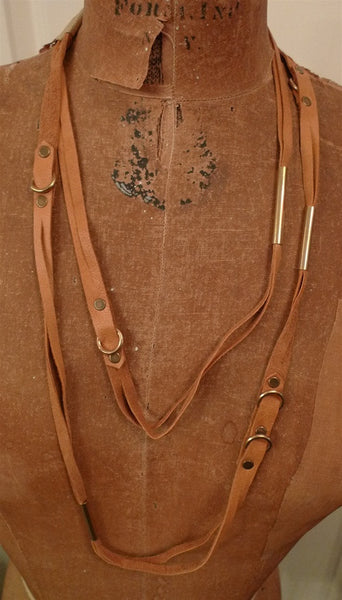 Annie Costello Brown Leather Dressage Long Necklace