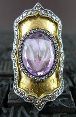 Sevan Bicakci  Carved Theodora Ring in 24K Yellow Gold, Silver, Amethyst, and Diamonds