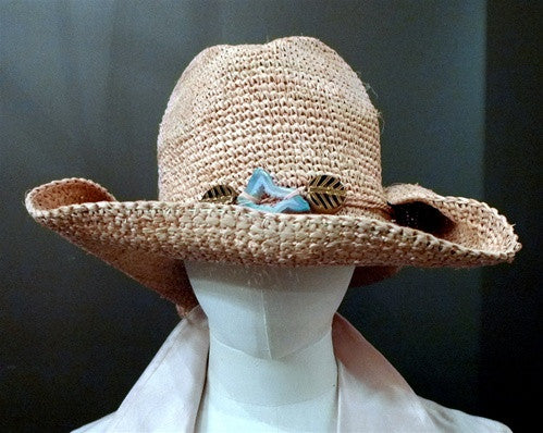 FloraBella Crochet Raffia Dulcie Hat with Blue Agate Slice Hatband
