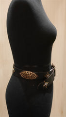 B-Low The Belt Gold Metallic Studded Black Leather Belt
