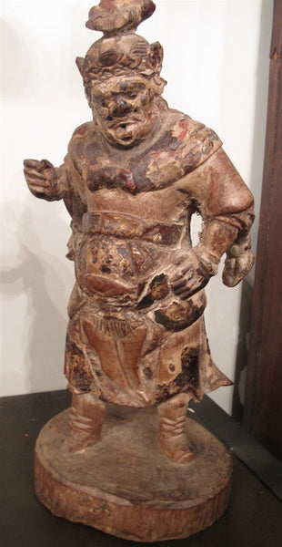 Antique Statuette Bois de Chine, Wooden Chinese Guardian Figure