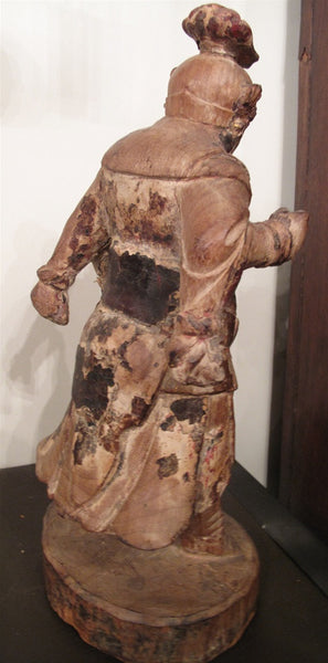 Antique Statuette Bois de Chine, Wooden Chinese Guardian Figure
