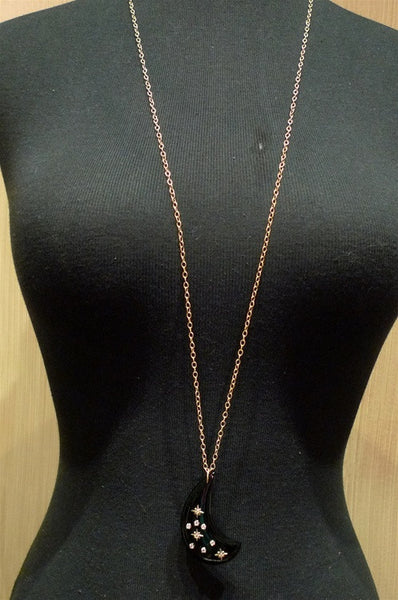 Emily & Ashley Onyx Crescent Pendant Studded with Diamonds Necklace