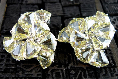 Jarin Kasi Canary Cubic Zirconia Crystal Fan Clip-On Earrings
