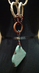 Chick Studios Straw, Wood, Woven Grass, and Turquoise Necklace